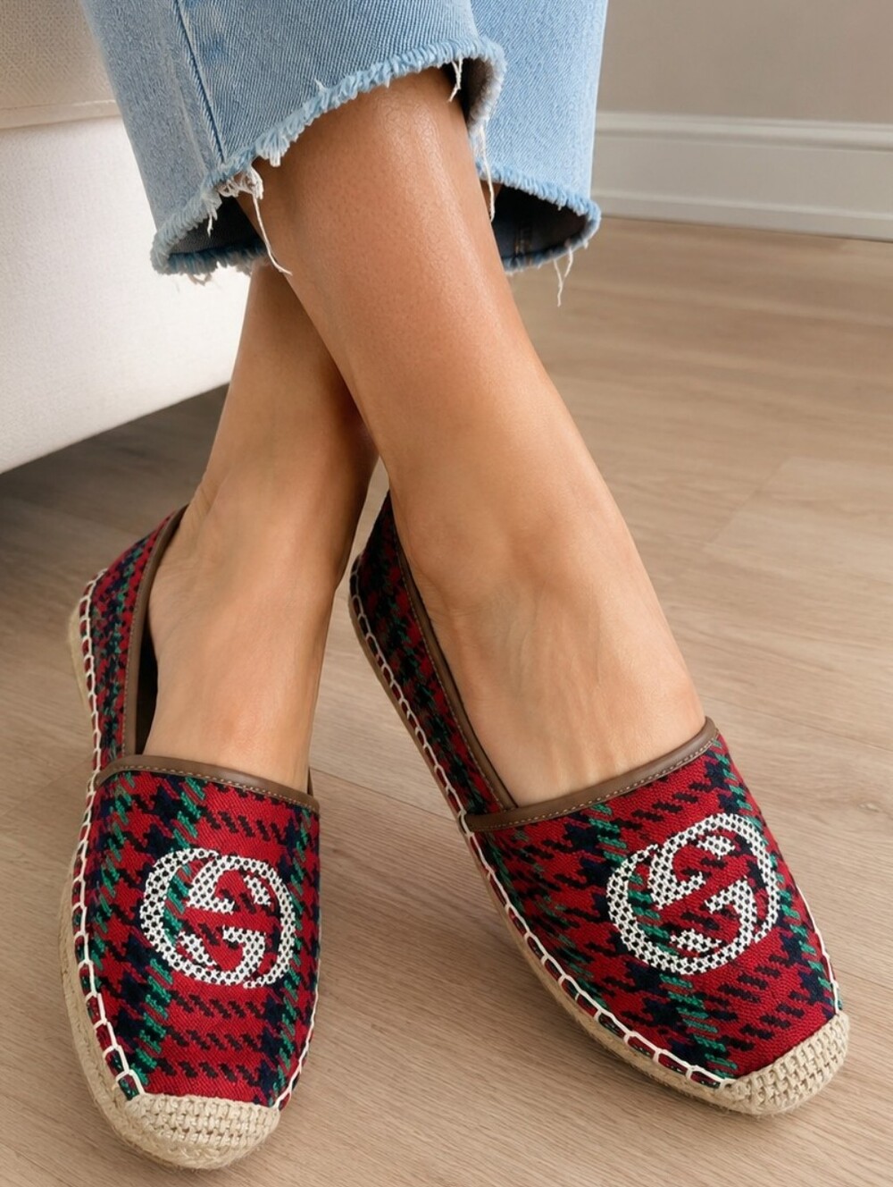 Designer Style Canvas  Espadrilles embroidered double-G style .